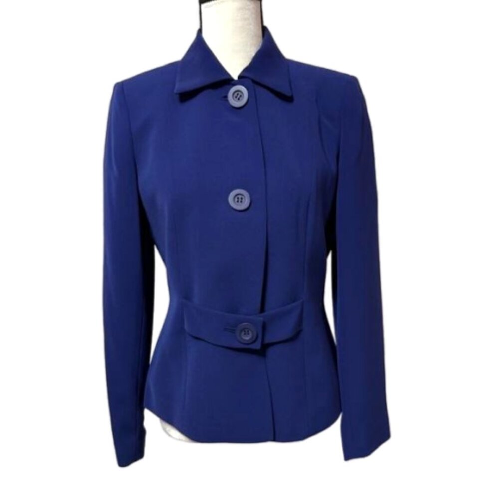 2/$30 Tahari Studio Royal Blue Polyester Lined Button Blazer Size 6 #2247